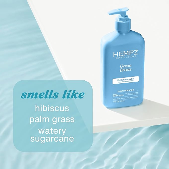 Hempz Body Lotion - Ocean Breeze Limited Edition Mini Daily Moisturizing Cream, Shea Butter, Aloe Body Moisturizer - Skin Care Products, All Natural Hemp Seed Oil - Travel Size 2.25 Fl Oz