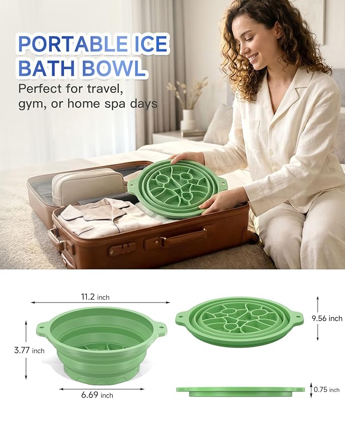 Face Bowl for Ice with Built-in Ice Tray – Collapsible Silicone Facial Ice Bath Bowl for Cold Plunge Therapy, Skin Tightening & Acne Relief – Portable Spa Tool for Home & Travel（Green