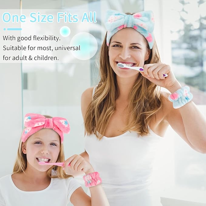 WHAVEL 6PCS Spa Headband and Wristbands Set, Face Wash Headband Wrist Bands for Washing Face Makeup Skincare Hair Band Skin Care Accessories Tools