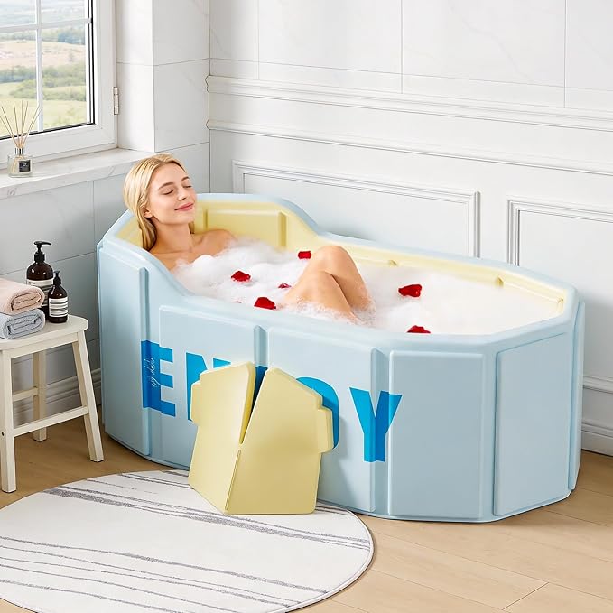 Portable Foldable Bathtub, Freestanding Bathtub No Installation, Bathroom SPA Soaking Bath Tub, Shower Stall Collapsible Hot & Ice Bath Tub (Purple, 47.2"L x 21.6"W x 19.6"H)