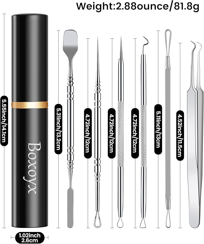 Pimple Popper Tool Kit - Boxoyx 10 Pcs Blackhead Remover Comedone Extractor Kit with Box for Quick and Easy Removal of Pimples, Blackheads, Zit Removing, Forehead,Facial and Nose (New Silver)