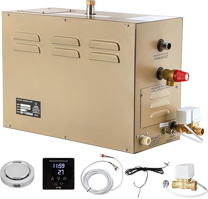 CGOLDENWALL 9KW Commercial Self-Draining Steam Generator Shower System Home Steam Bath Spa Generator 30 min to 12 Hours with Auto Drain 95-131℉ for Suitable Space Heating 9 m³/318 Cubic feet (9KW)