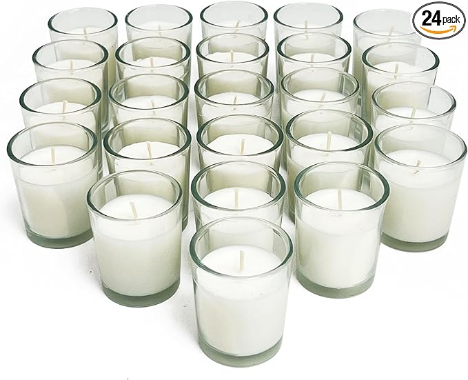 Simply Soson Scented Votive Candles, Bulk Set of 24 White Peppermint Scented Candles Bulk, Votive Candles Scented in Glass, 10 Hours Burn, for Wedding, Birthday, Holiday Christmas & Home Decoration