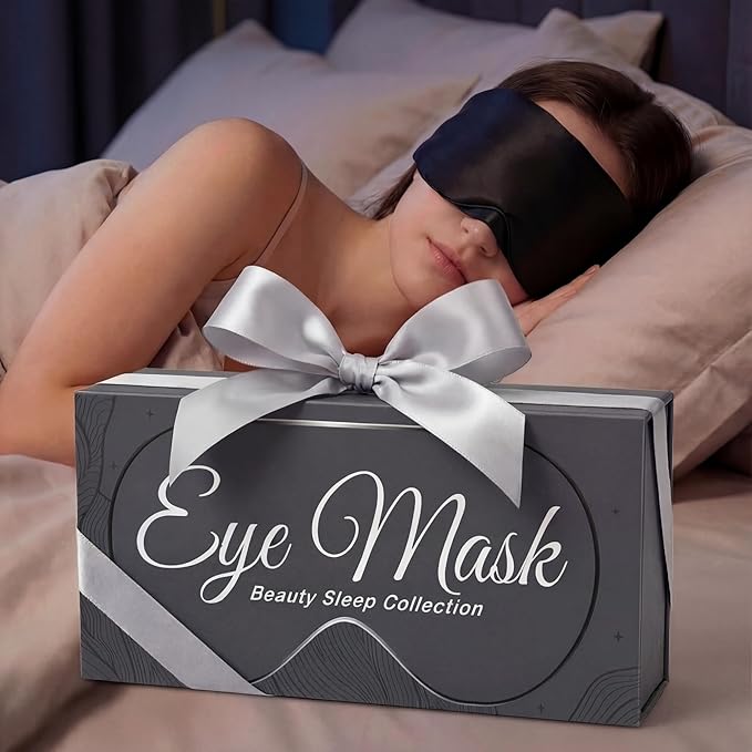 SLEEP SANCTUARY 100% Pure Mulberry Silk Sleep Mask - 22 Momme Light Blocking Hook & Loop Silk Eye Mask for Sleeping - Secure Fit for Side Sleepers, Women & Men - Cloud Soft (Black)