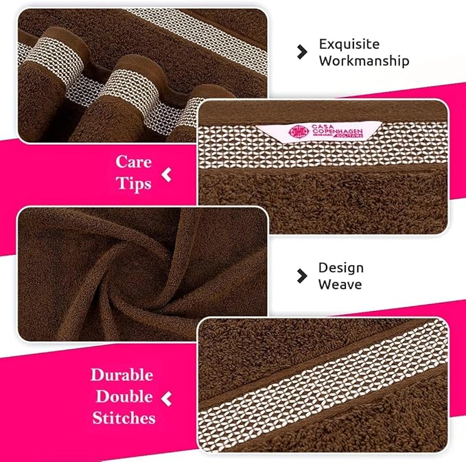 CASA COPENHAGEN Solitaire 6Pcs 100% Egyptian Cotton Large Designer Towels Gift Set- Brown, 600GSM, 2Bath 2Hand 2Washcloths, Bath Towels for Bathroom Set for Women & Men