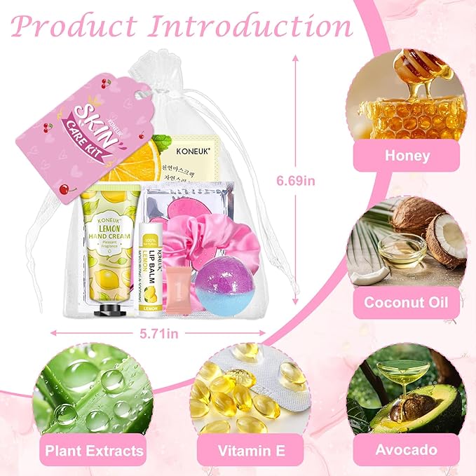 KONEUK 120 PCS Spa Party Supplies for Women, Spa Party Favors Include Face Masks Skincare, Hand Cream, Lip Balm, Under Eye Patches, Lip Mask and Foot Bath Bombs, Spa Birthday Sleepover Party Supplies