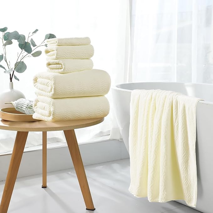 8 Piece Bath Towel Set |2 Oversized Large Bath Sheet,2 Hand Towels,4 Washcloths| Ultra Soft Cozy Bath Towel Set for Bathroom Hotel Gym Spa,Highly Absorbent Quick Dry Bathroom Towel Collections,Cream