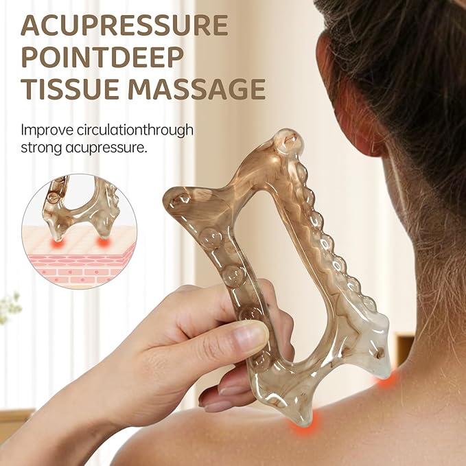 6-in-1 Resin Body Gua Sha Facial Tools - Lymphatic Drainage Tool, Face Gua Sha Tool & Acupressure Tool - Body Guasha Tool, Trigger Point Massage Tool Fascia &Cellulite Massager(Amber)
