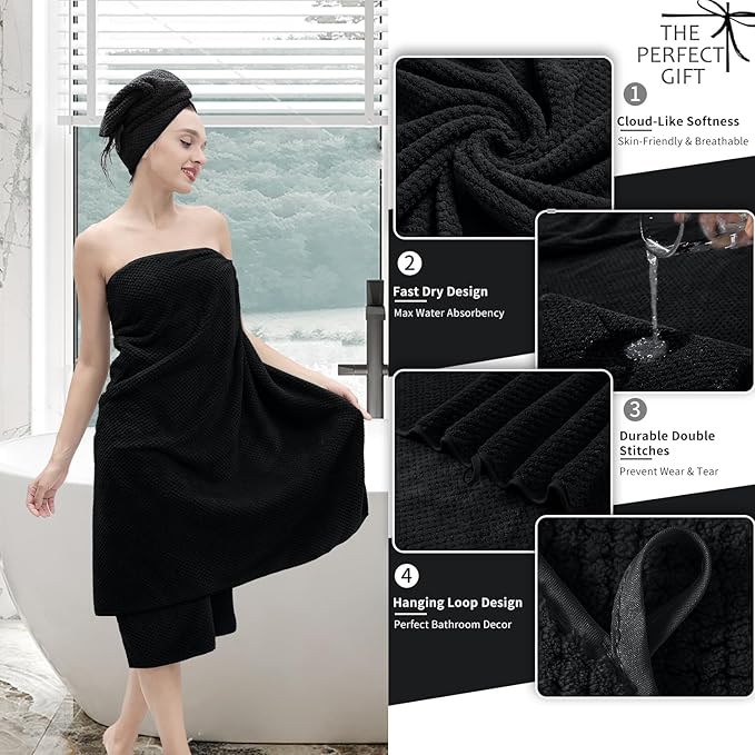 Black Hand Towels Set 2 Pack-16“x31”,Ultra Soft Microfibers Bathroom Towel Set Highly Absorbent Quick Dry Luxury Premium Towel Lightweight Durable Hand Towel Collection for Hotel Spa Gym Kitchen