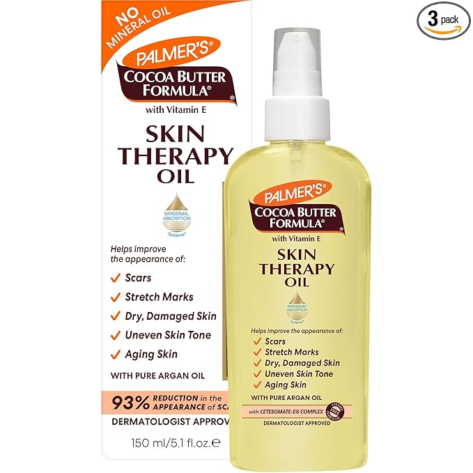 Palmer's Cocoa Butter Formula Skin Therapy Moisturizing Body Oil with Vitamin E & Pure Argan Oil, Deep Body Moisturizer for Dry, Damaged Skin, Scars or Stretch Marks, 5.1 Fl Oz (Pack of 3)