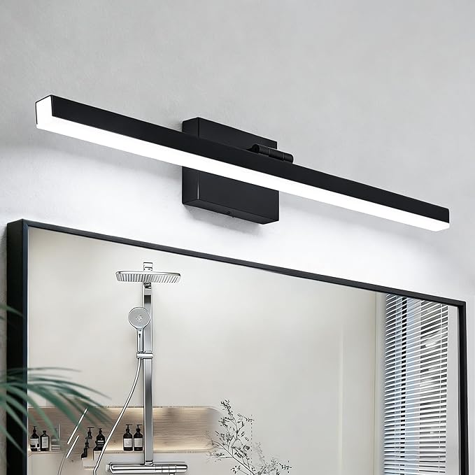 IZORRO Modern Bathroom Vanity Light 32 inch, Rotatable, 24W Dimmable Led Bathroom Light Fixture Over Mirror, Black Vanity Light Bar (Cool White 6000K)