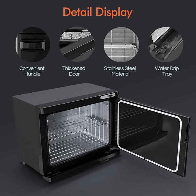 Towel Warmer Cabinet, 23L Large Hot Bath Towel Warmer Heating Use for Facial Spa, Hair Beauty, Salon Equipment and Home- Black