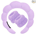 Beleki Spa Headband for Washing and Wristband Set Sponge Headband Women Face Wash Makeup Skincare Non Slip Puffy Headwear Thick Hair Accessories for Women Girls, Purple