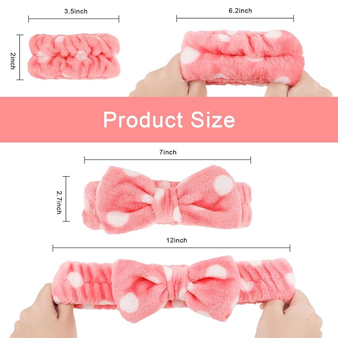 CIEHER 12 PCS Makeup Headband for Women Wrist Washband Scrunchies Cuffs for Washing Face, Soft Bow Hair Band Matching Wristbands, Cow, Leopard, Streaks, Polka dots