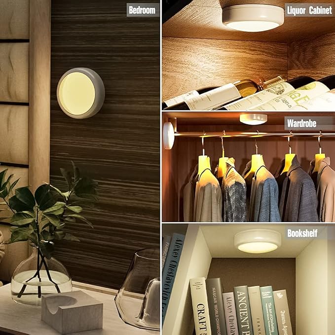 HELPLEX LED Puck Lights with Remote, 12 Pack Color Changing RGBW Stick-On Light, Battery Powered, Dimmable Under Cabinet Lighting with Timer & Memory, Wireless Push Lights for Kitchen & Closet