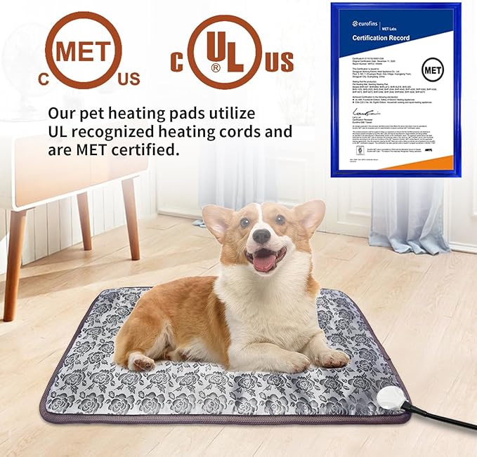 GOLOPET Pet Heating Pad 22x18 in with Smart Thermostat Switch and Power Line Protection Tube,Obtained MET and UL Dual Certification,Waterproof Cat Heating pad-Rose