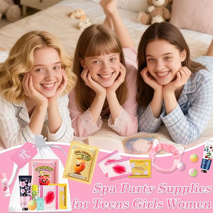 110PCS Spa Party Supplies for Girls,Spa Party Favors Include Lip Mask,Foot Bath Bombs,Face Masks,Skin Care For Teens 10-12,Mothers Day,Teacher Appreciation Gifts,Birthday Bulk Gifts for Women