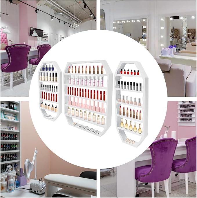 Nail Polish Organizer Wall Mounted, 3Pcs 6-Tier Nail Polish Storage Rack, Metal Nail Polish Storage Holder, Multifunctional Organizer for Essential Oil Perfume at Home Salon Spa(White)