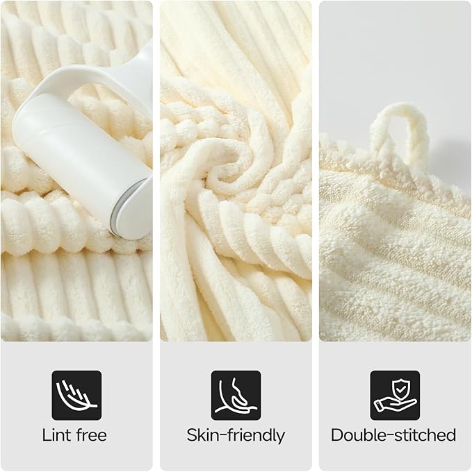 REDKISS Cream Microfiber Bath Towels Set 8 Piece - 70x35 Inches Bathroom Towels of 8 Large, Oversized Bath Towel with 2 Hair Towel Wrap, Highly Absorbent Soft Shower Towels for Bathroom, Hotel, Gym