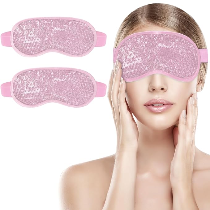 candyfouse 2Pack Cold Cooling Eye Mask, Reusable Hot Colder Therapy Gel Bead with Plush Backing for Puffiness Migraine Stress Relief Skin Care Dry Eyes