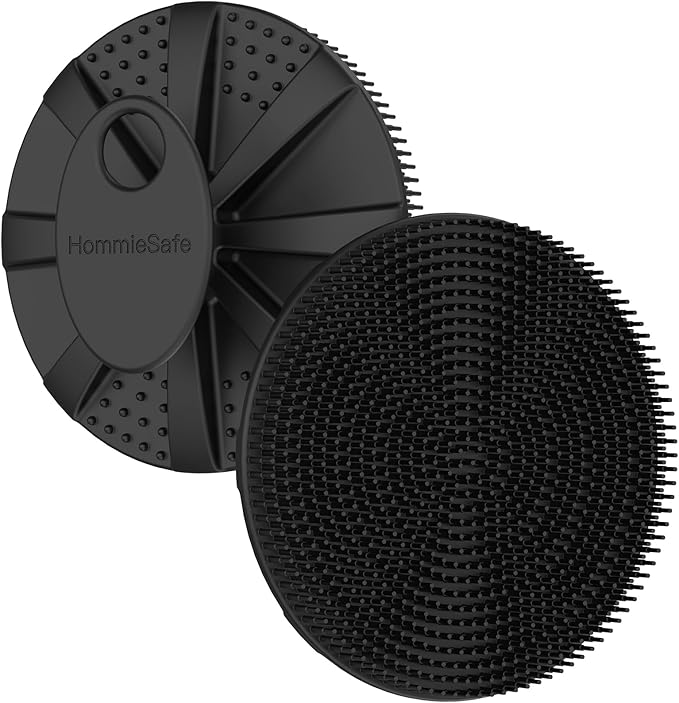 Soft Silicone Shower Brush Body Wash Bath Exfoliating Skin Massage Scrubber, Dry Skin Brushing Glove Loofah, Fit for Sensitive and All Kinds of Skin(Black)