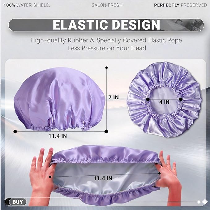 Smilco 2 Pack Shower Caps for Women, Reusable Waterproof Double Layer Bath Cap, Large EVA Elastic Hair Cover for Shower, Fits Long Hair & Braids, for Spa & Home