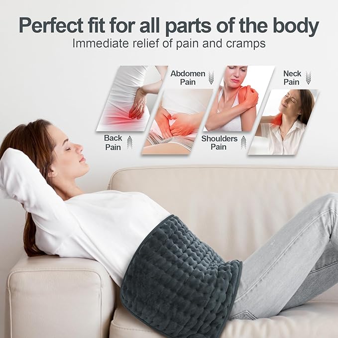 Heating Pad for Back, Electric Heating Pads for Cramps/Abdomen/Waist/Shoulder with 6 Heat Settings and Auto-Off, Moist/Dry Heat pad, Mothers Day Gifts for Mom Women Wife Grandma, 12" x 24" (Dark Gray)