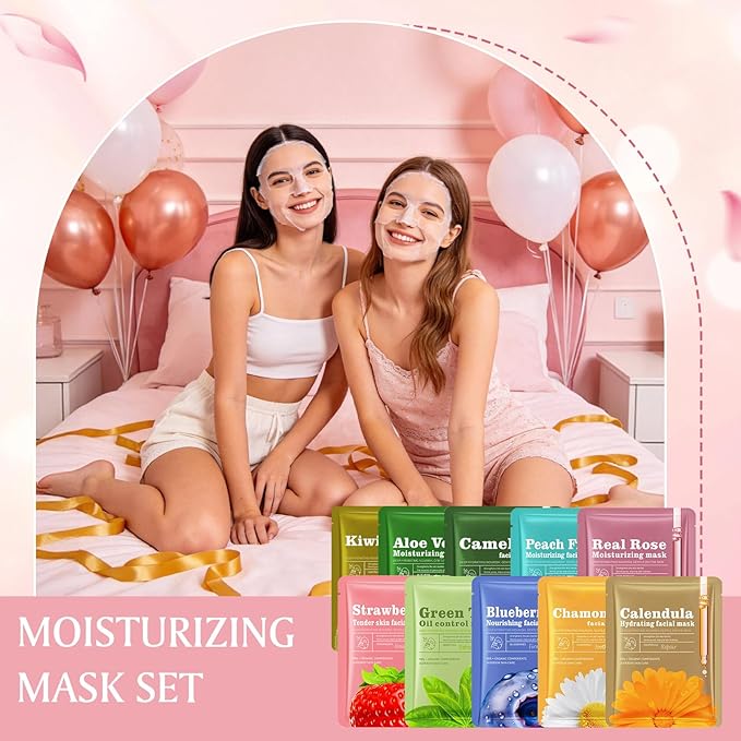 Aottom 30pcs Face Masks Skincare, Bulk Facial Masks for Women Skin Care, Sheet Masks with Natural Ingredients, Gifts Set for Face Spa, Birthday Party Spa Gift
