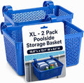 2 Packs XL Poolside Storage Basket for Above Ground Pools – 15.6" L x 12.1" W x 6.1" H - Swimming Pool Organizer Patio Accessories – Made in Europe – (Blue)