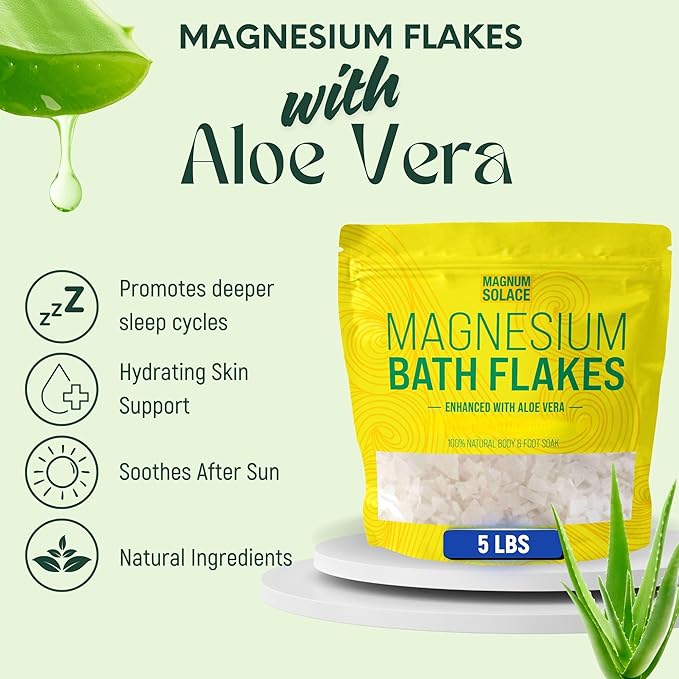 Magnesium Bath Flakes - Dead Sea Salt – Dead Sea Salts for Soaking – Magnesium Flakes for Bath - Enhanced with Aloe Vera (5 Pound)