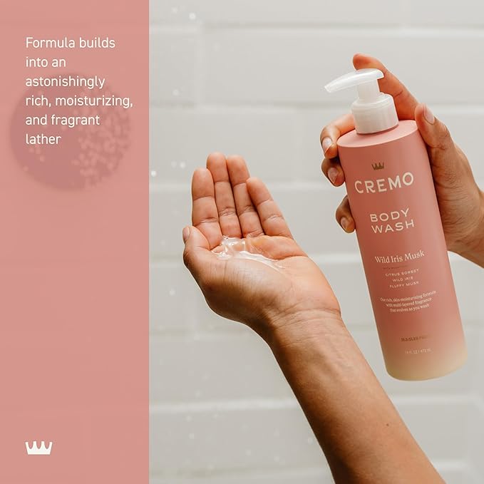 Cremo Wild Iris Musk Skin Moisturizing Body Wash for Women, Notes of Citrus Sorbet, Wild Iris, and Fluffy Musk, 16 Fl Oz