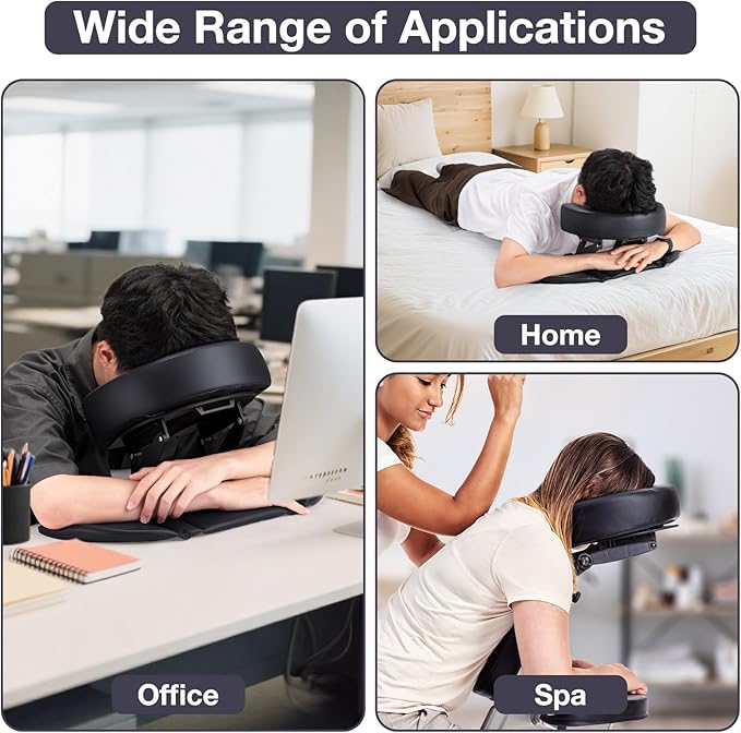 Massage Face Cradle Cushion with Hand Rest Pad, Multifunctional Adjustable Face Down Tabletop Massage Kit for Office Desk & Spa Table Bed, Portable Ergonomic Memory Foam Face Headrest Pillow - Black