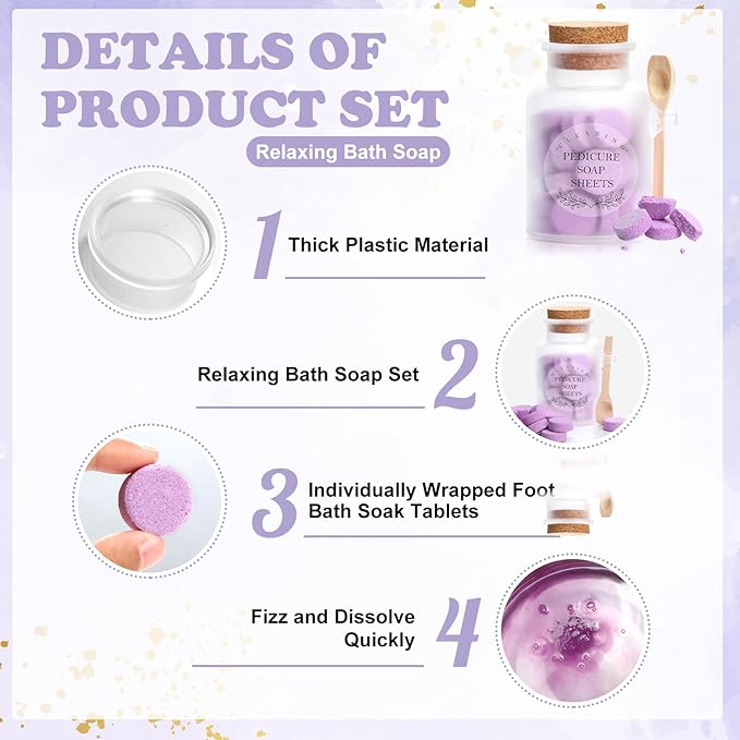 Pedicure Foot Spa Tablets 10 Oz Plastic Bath Salts Jar Foot Soak Tablets Manicure Soak Balls Softens Skin Botanicals Lavender Essential Oil Fast Dissolving Pedicure Supplies