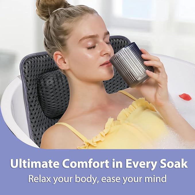 Poemland Full Body Bath Pillow for Tub -Soft Bathtub Pillow for Full Back, Head and Neck Support, Quick Dry Bath Cushion, Tub Pillow with 168 Suction Cups, Bathtub Accessories for Gift