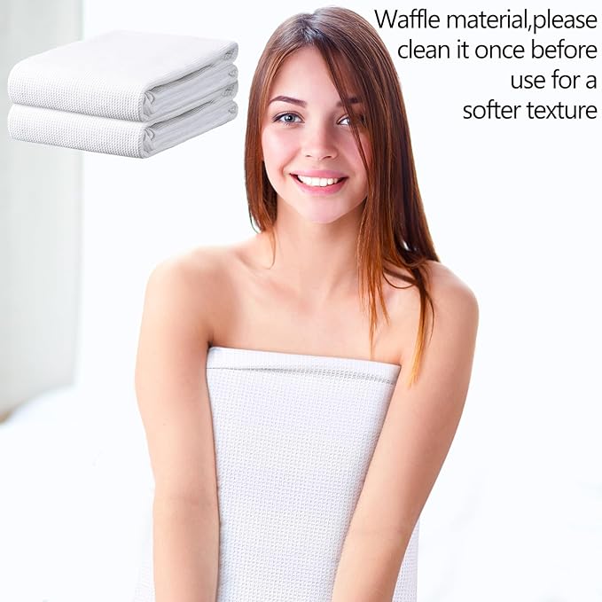 Fanfanwin 58"x70" Sauna Blanket Insert Towel Cotton Waffle Soft Reusable Infrared Sauna Blanket Comfortable Machine Washable Absorbent Accessories(White)