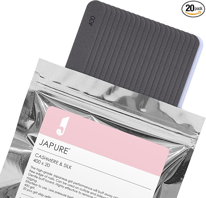 Cashmere & Silk Professional Nail File - 400 Grit Ultra Fine Buffer, 20 Pcs Bulk Pack - Salon Quality Manicure Buffer for Smooth Finish & Ridge Removal