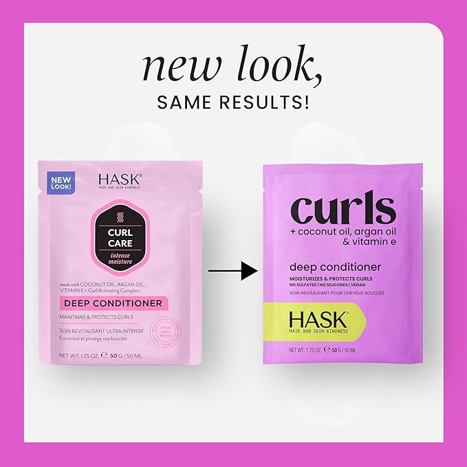HASK CURL CARE Deep Conditioner Treatments for curly hair- vegan formula, cruelty free, color safe, gluten-free, sulfate-free, paraben-free - Pack of 6