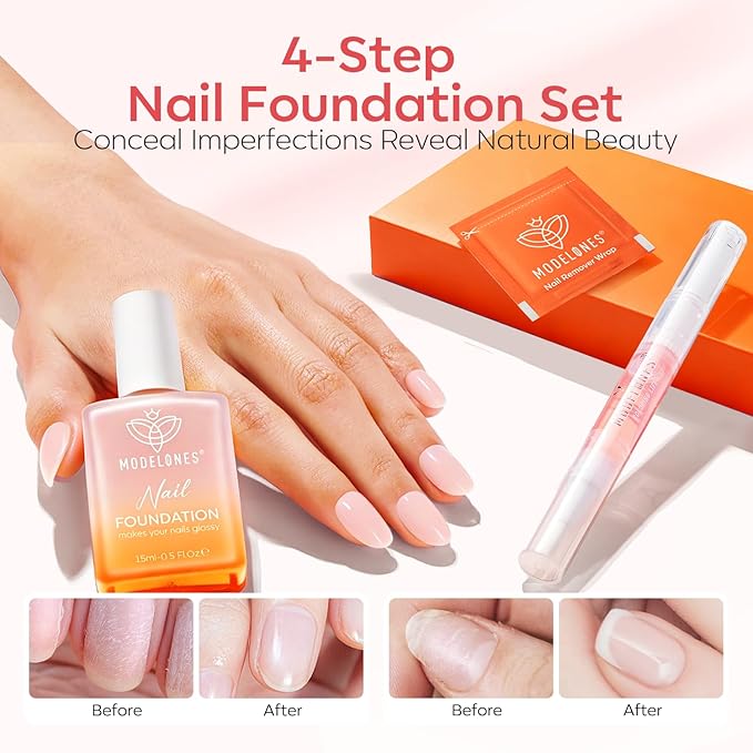 Modelones Nail Strengthener Kits Grey Pink Nail Polish Remover Pads Cuticle Oil Pen for Nail Hardener for Damaged Nails Growth DIY Nail Manicure Kits 23 Pcs Nail Care Kits for Women 15 ml