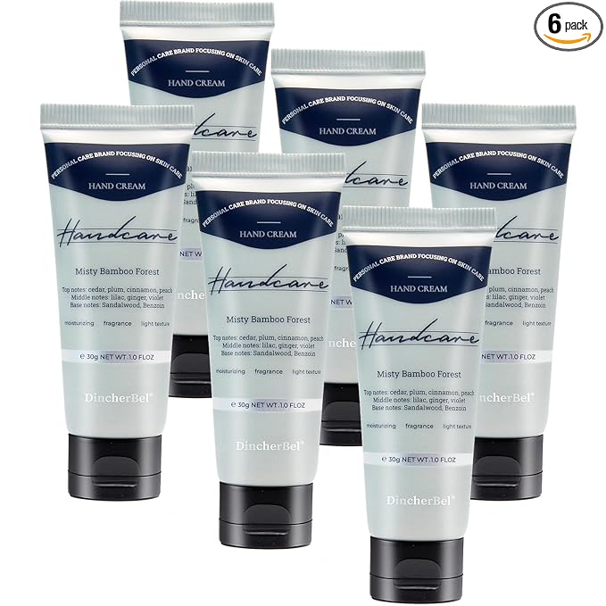 DincherBel 6 Pack Travel Size Hand Cream Set - 1 oz Moisturizing Lotion for Dry Cracked Hands, Misty Bamboo Forest Scented Hand Lotion Gift for Women, Nurses, Teachers, Bridesmaids Gifts