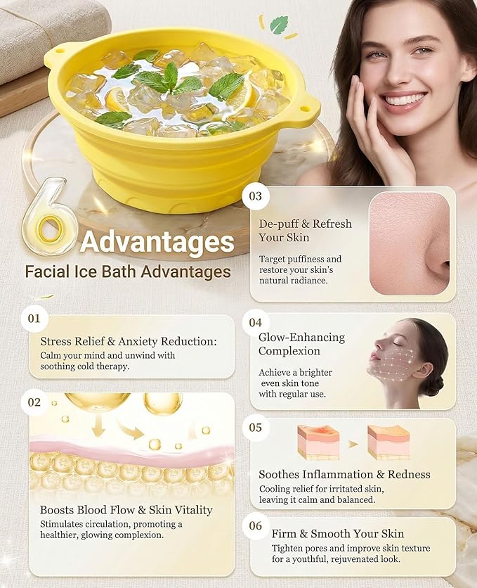 Face Ice Bath Bowl with Built-in Ice Tray, Collapsible Silicone Face Bowl for Ice, Durable Ice Facial Bowl for Cold Plunge Therapy, Skin Tightening, Acne Relief, Spa Tool for Home, Travel
