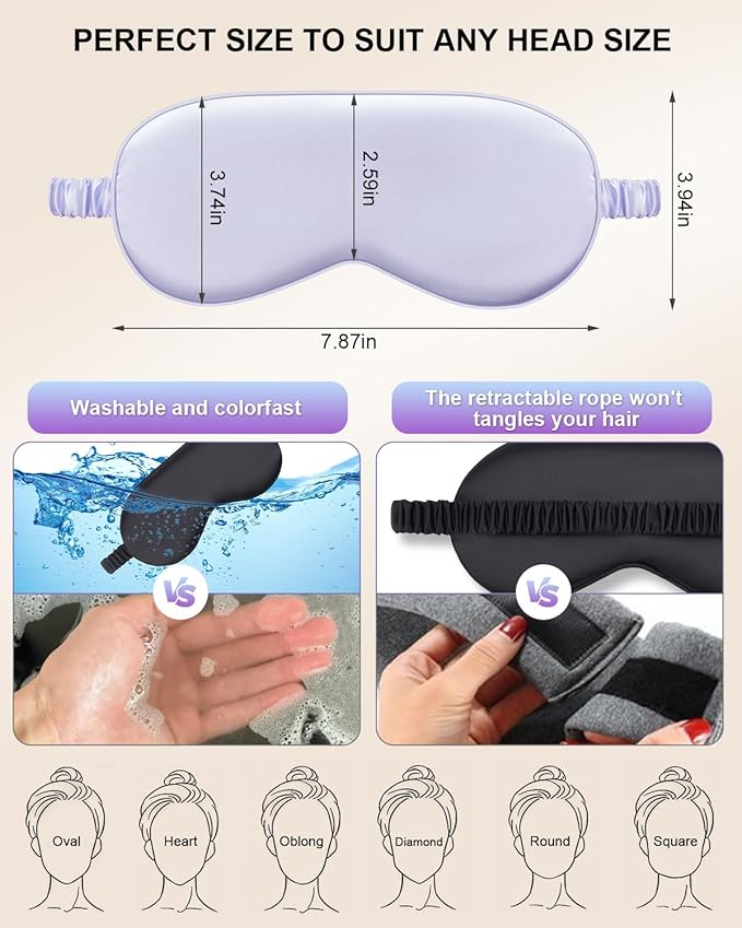 2Pack Silk Sleep Mask,IEKEODI Eye Mask for Sleeping，Elastic Blackout Eye Mask & Blindfold for Full Night's Sleep,Travel and Nap(Black+Purple)