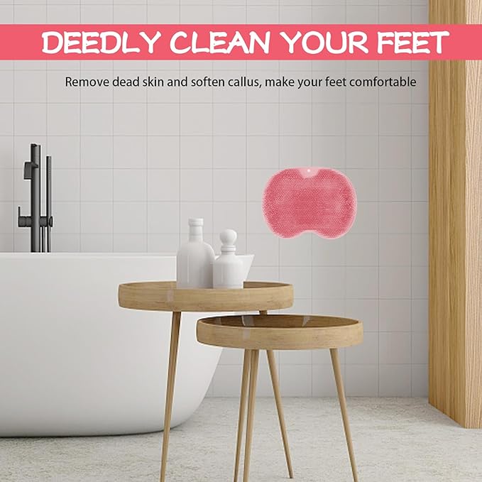Shower Foot Scrubber, Wall Mounted Bath Massage Pad, Back Scrubber Back with Non Slip Suction Cups to Improve Circulation, Soothe Achy Feet (Pink)