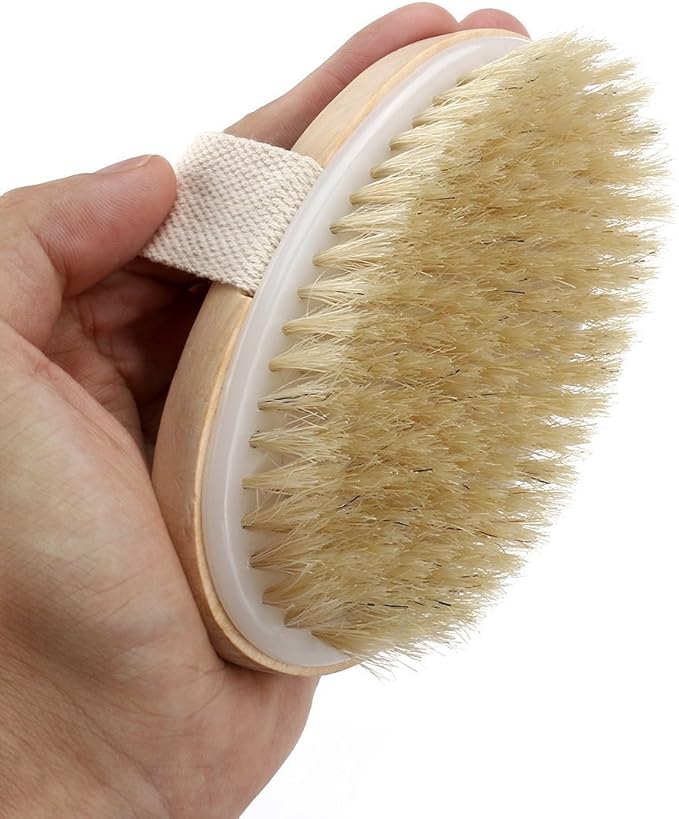 Angel Kiss Dry Brushing Body Brush for Lymphatic Drainage - Natural Bristles Dry Brush to Remove Dry Skin and Improves Blood Circulation, Body Exfoliator Scrubber for Glowing Skin - Medium Firmness