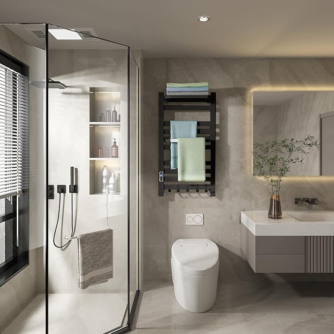 Electric Towel Warmer Rack for Bathroom, 110V 150W Heated Towel Rack with LED Display & 8H Timer, No Drilling/Wall Mounted