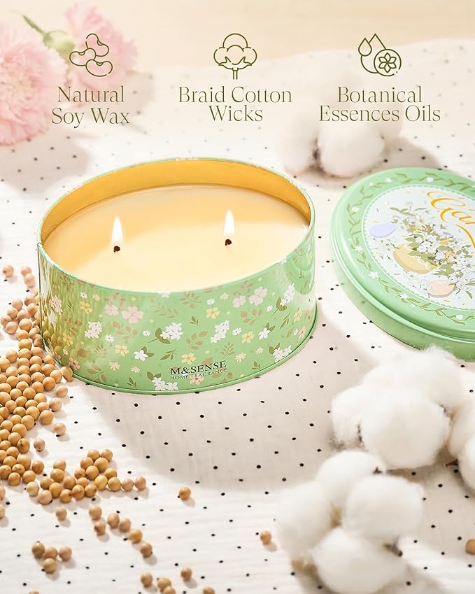 M&SENSE Two-Wicks Gardenia Scented Candles 12oz,2 Wick Soy Spring Soy Candle,Mother's Day Candle, Natural Soy Wax for Home Scented, Floral Scented Birthday Candles for Her