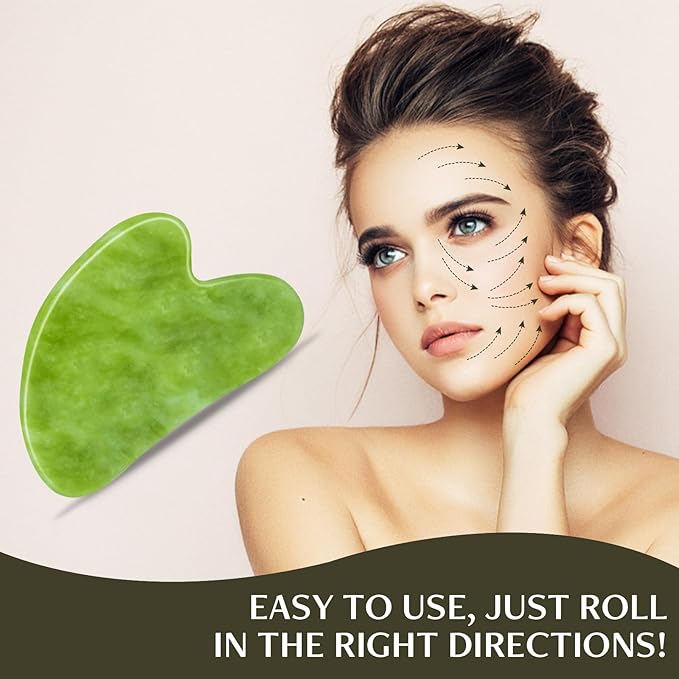 Disemot Gua Sha Facial Tools, Natural Anti-Aging Jade Beauty Skin-Care Tool, GuaSha to Rejuvenate Facial Skin Cooling, Slimming & Firming, Great as Stocking Stuffers