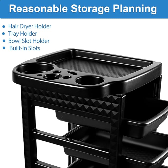 Salon Trolley Cart with 5 Drawers, Beauty Rolling Hair Rack with Worktop, Portable Salon Station for Hair Stylist, Professional Beautician’s Equipment with Wheels for Spa/Tattoo