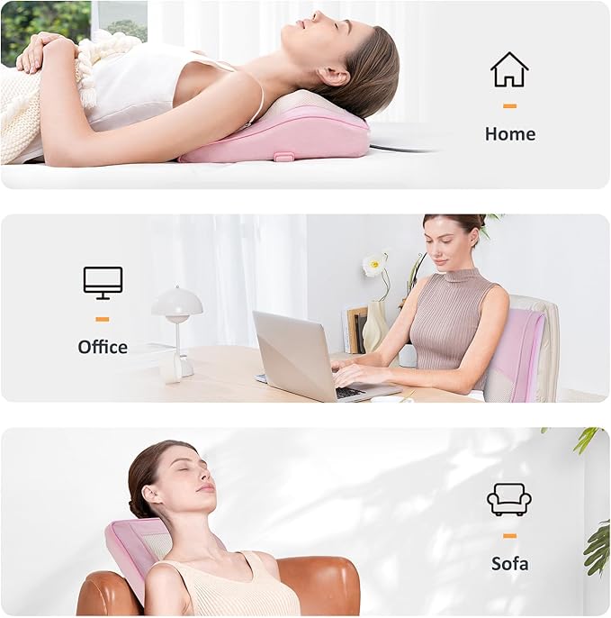 Boriwat Back Massager with Heat, Neck Massager for Pain Relief Deep Tissue, 3D Kneading Massage Pillow for Back, Neck, Shoulder, Legs - Pink
