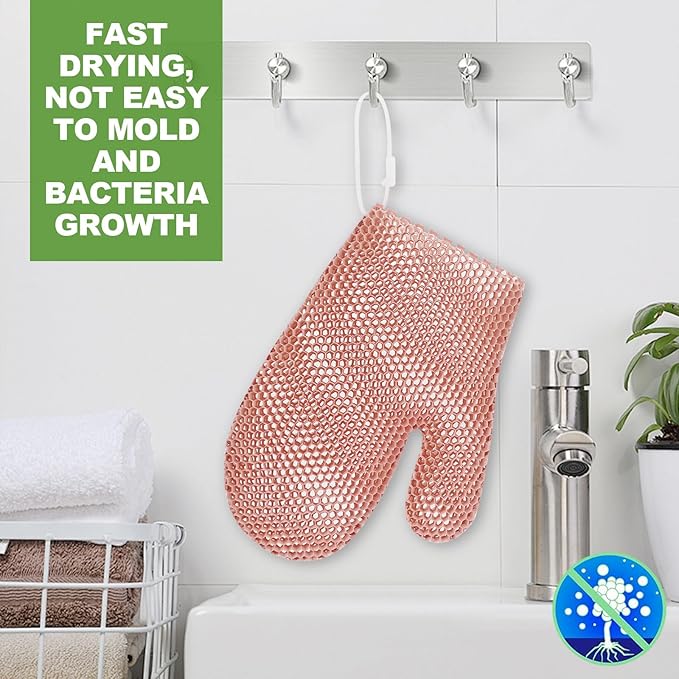 Honeycomb Exfoliating Bath Gloves - Microfiber for Enhanced Blood Circulation & Soft, Smooth Skin - Exfoliating Shower Mitt Sponges for All Skin Types (Pink - Glove)