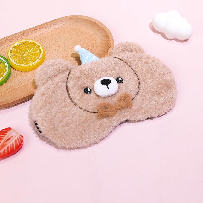 PERFECTSIGHT Sleep Eye Masks, Cute Sleep Eye Cover Lightweight Adjustable Eyeshade Mask Cover for Women Men Sleep Travel Nap, Cake Bear
